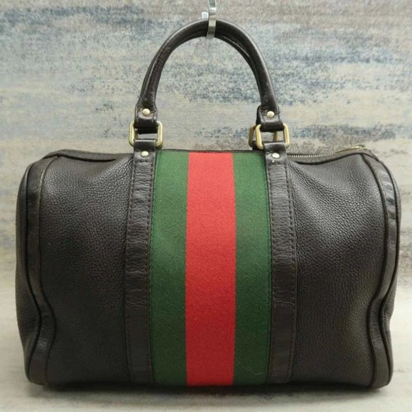 100% Authentic Gucci Boston Brown Leather Satchel Bag - Picture 2 of 12